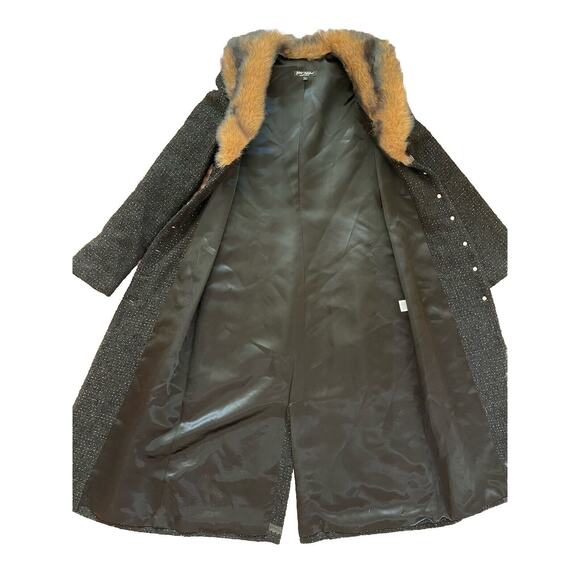 Betsey Johnson New York Black & Gild Shimmer Duster Coat, faux fur lapel size‎ S - Picture 5 of 13